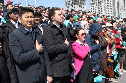 Военный парад в честь Дня защитника Отечества, Астана 7 мая 2014 г.
Звучит Гимн Республики Казахстан.