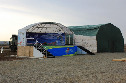 Палаточный лагерь в 36-й ДШБр ВС РК для участников Военного парада. Сцена и кинотеатр полевого информационного комплекса.